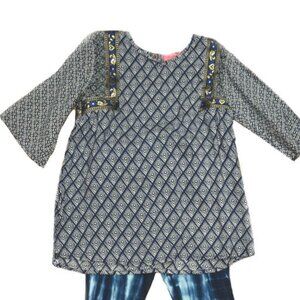 NEW sz‎ 12 Girls Haven Girl Blue, Grey w/Gold Accents Tunic Top